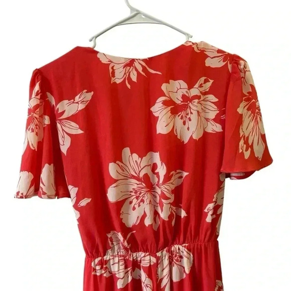 Mi Ami Coral Floral Wrap Dress Women Size Medium Francesca's - Picture 5 of 10